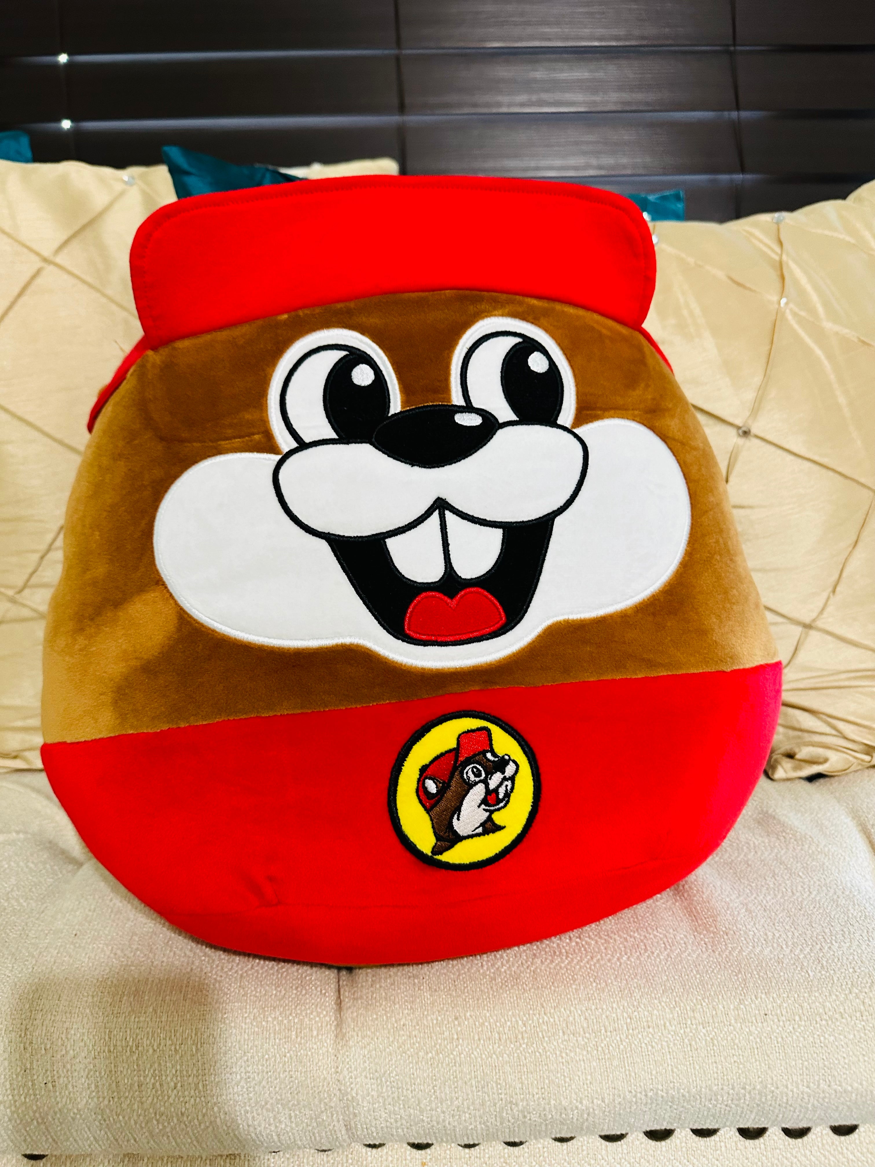 Buc-ee’s beaver plush pillow collectible cushion, soft and round Texas souvenir.