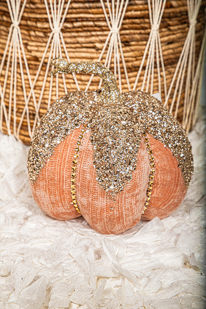 Cinderella sparkly rhinestone pumpkin glitter decor accent for Halloween or fairy-tale home styling.