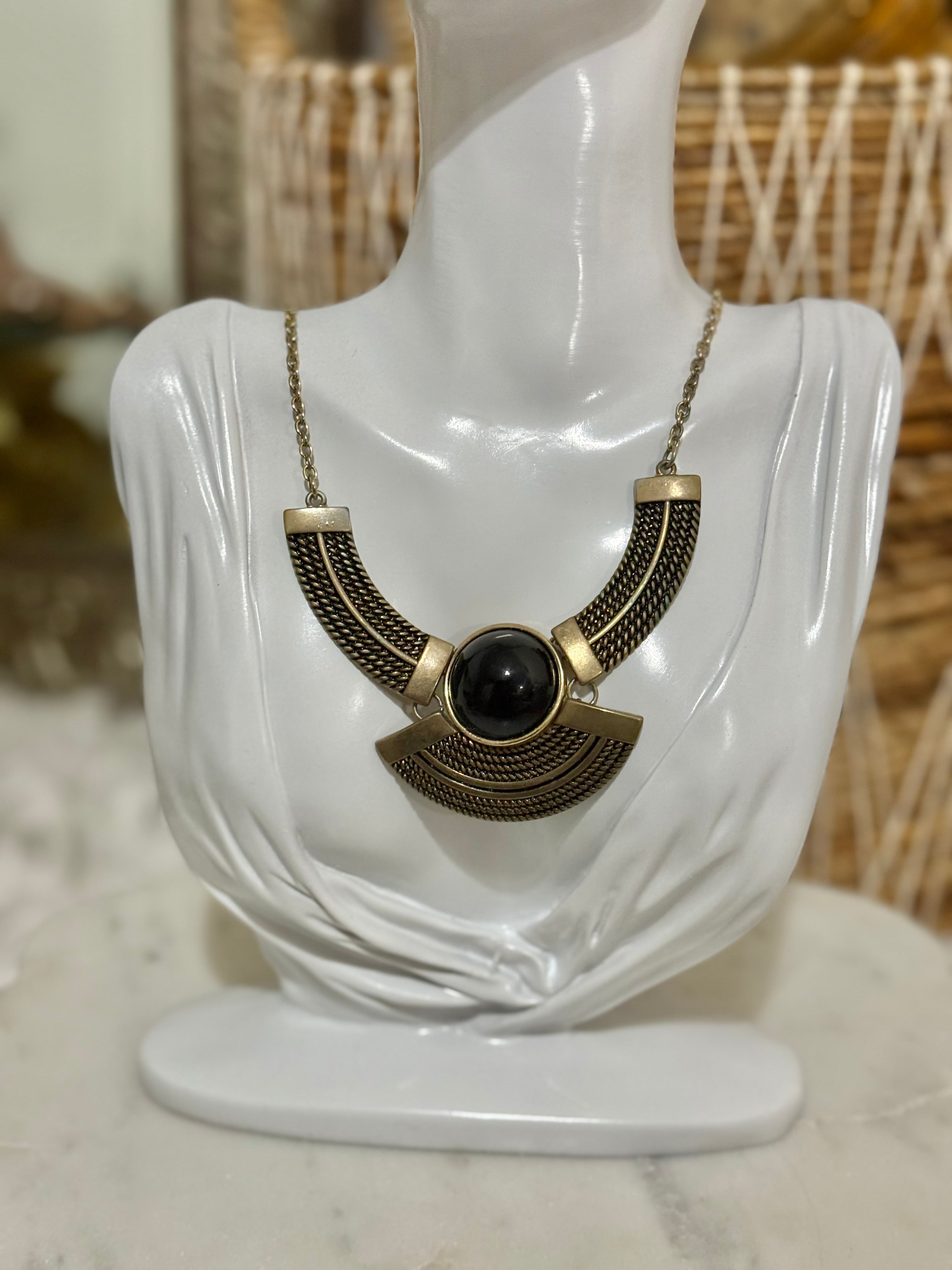 egyptian style cleopatra gold choker necklace with black gemstone vintage statement jewelry