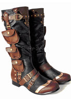 Brown steampunk cosplay boots with 3 pockets straps and brass detail perfect for western or adventure costumes