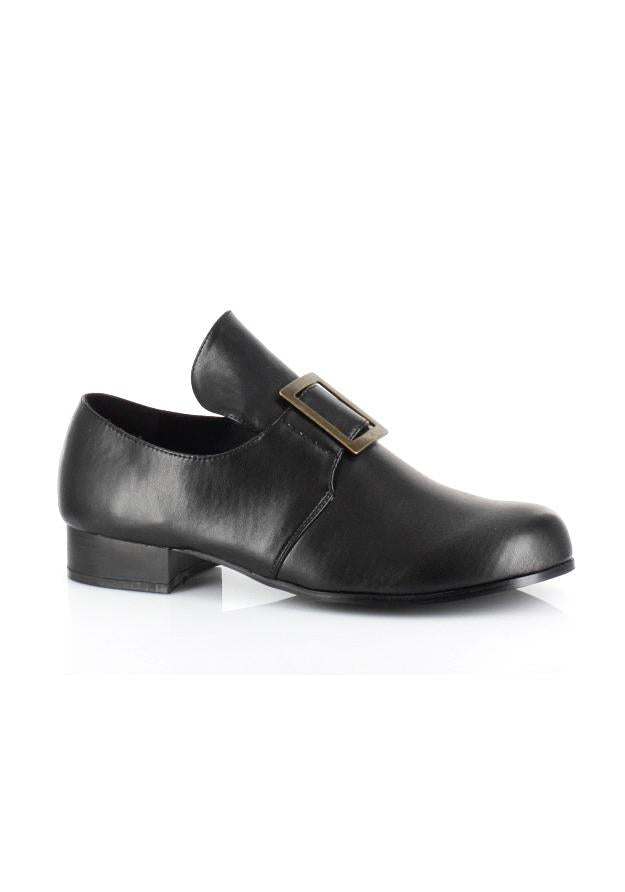 Black buckle monk strap shoes men’s steampunk period costume style with low heel and vintage finish