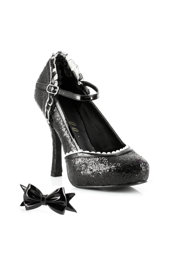 Black glitter heels with detachable bow women’s vintage glamour gothic fashion footwear