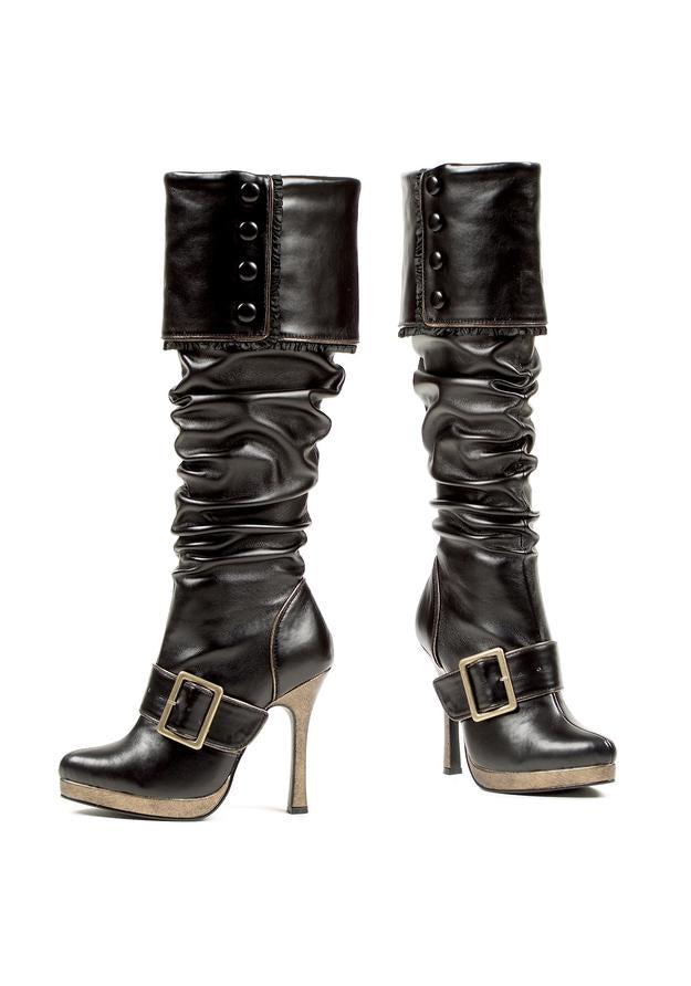 black knee high boots with buckles and 4 inch heel for steampunk or renaissance halloween costume