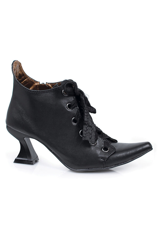 black victorian witch shoes with curved heel for halloween costume