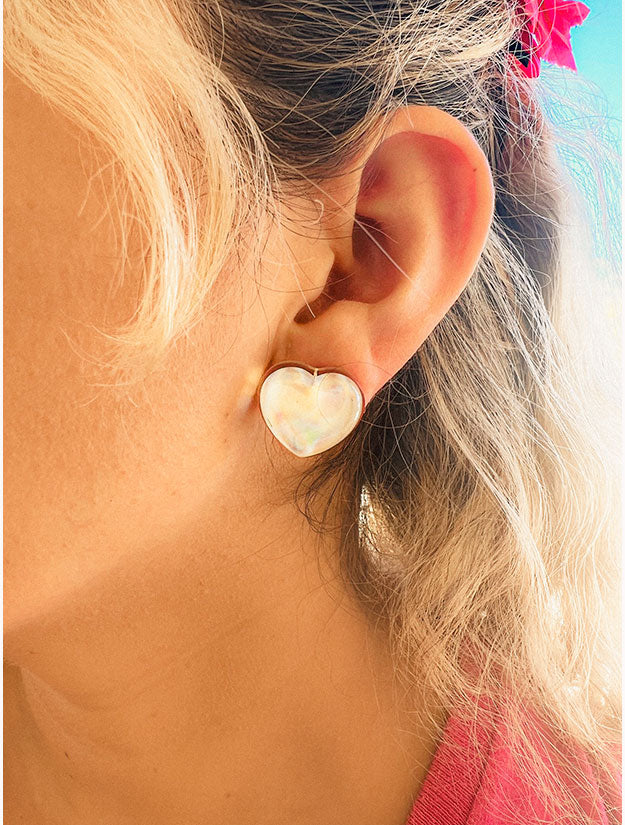 holographic stud earrings set with heart and star shapes iridescent rave festival jewelry