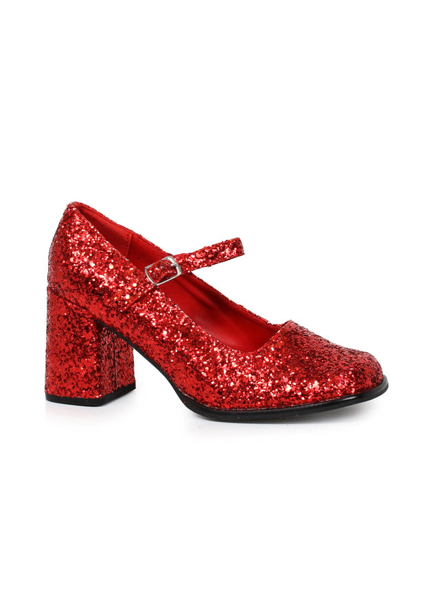 red glitter mary jane heels with strap and 3 inch heel for dorothy costume