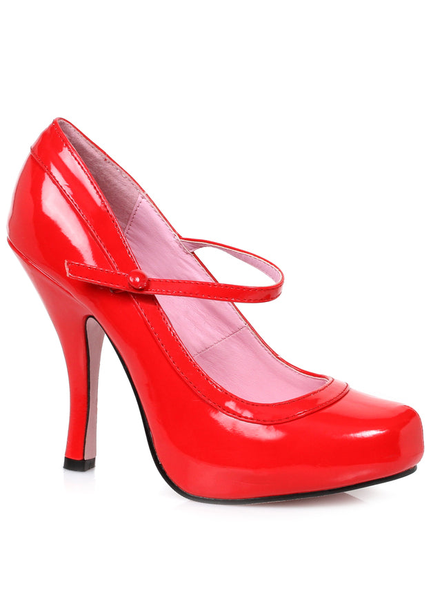 red patent mary jane heels with hidden platform and 4 inch heel for vintage costume or cabaret