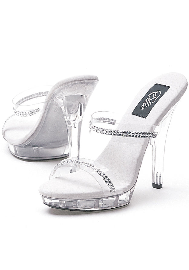 rhinestone platform sandals with 5 inch heel and clear straps for pageant or cabaret looks