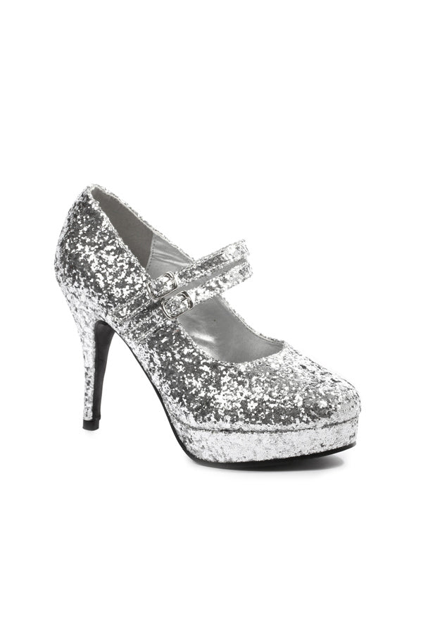 Silver glitter Mary Jane heels double strap women’s vintage party cosplay fashion footwear