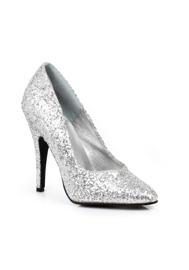 silver glitter high heel pumps for fairy tale or disco halloween costume