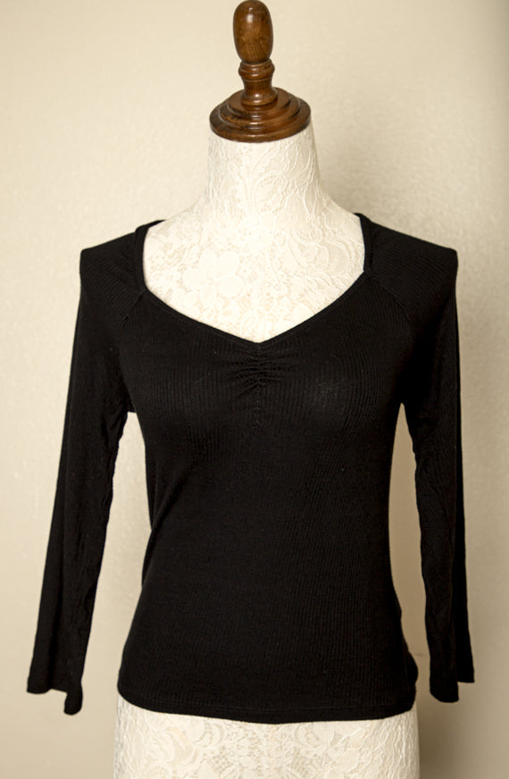 vintage gothic sweetheart black long sleeve top stretchy punk rave women’s shirt size large