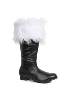 White faux-fur cosplay boots for men ideal for Santa holiday or fantasy costumes with plush winter trim