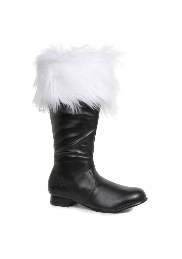 White faux-fur cosplay boots for men ideal for Santa holiday or fantasy costumes with plush winter trim