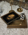 Antique Victorian Wood Trinket Jewelry Box Mirror Gold 19th Century