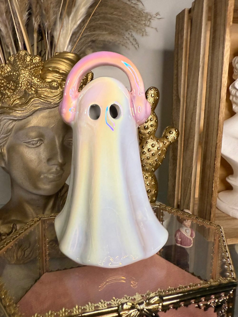 Holographic Iridescent Pink Music Ghost w Headphones