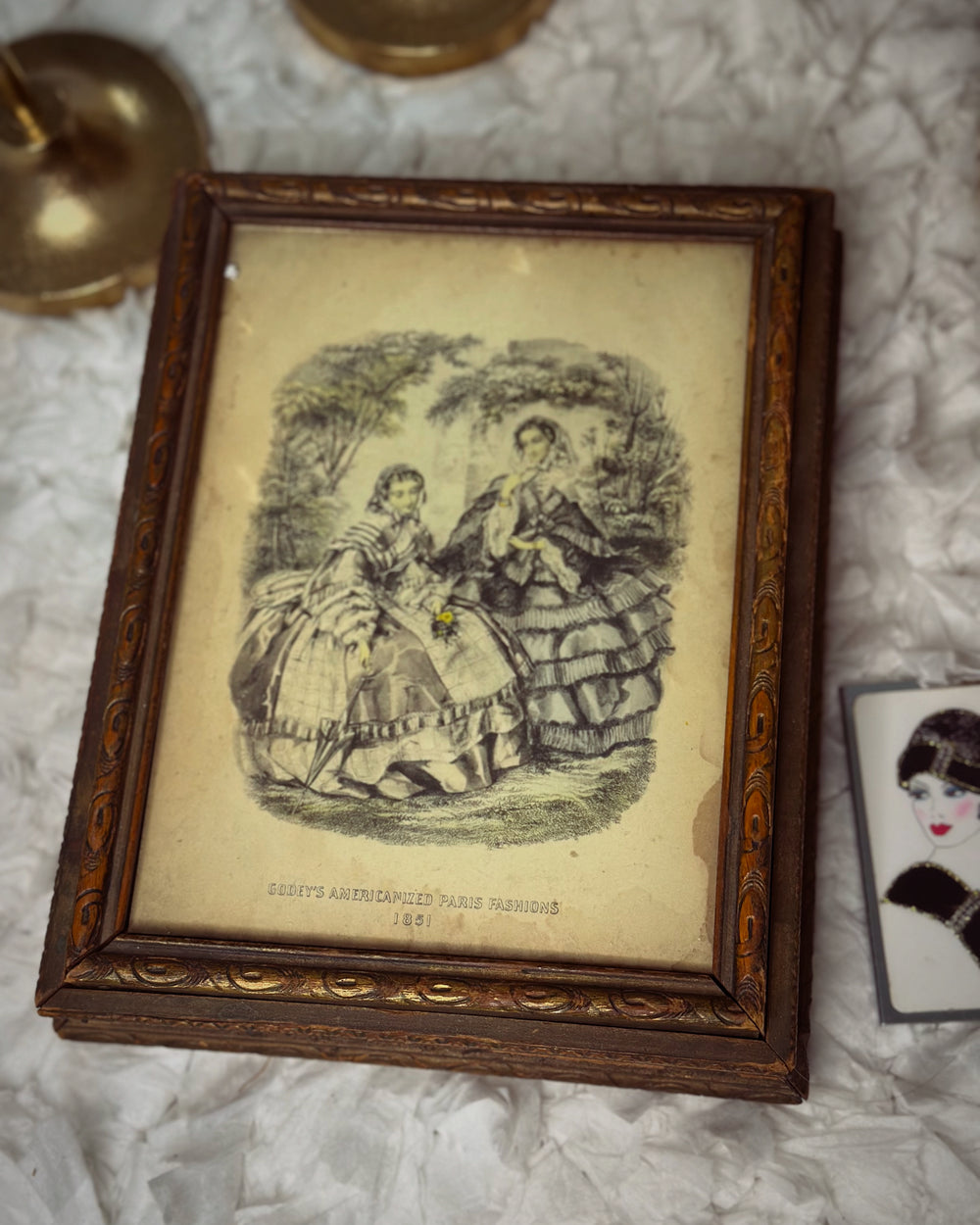 Antique Victorian Wood Trinket Jewelry Box Mirror Gold 19th Century