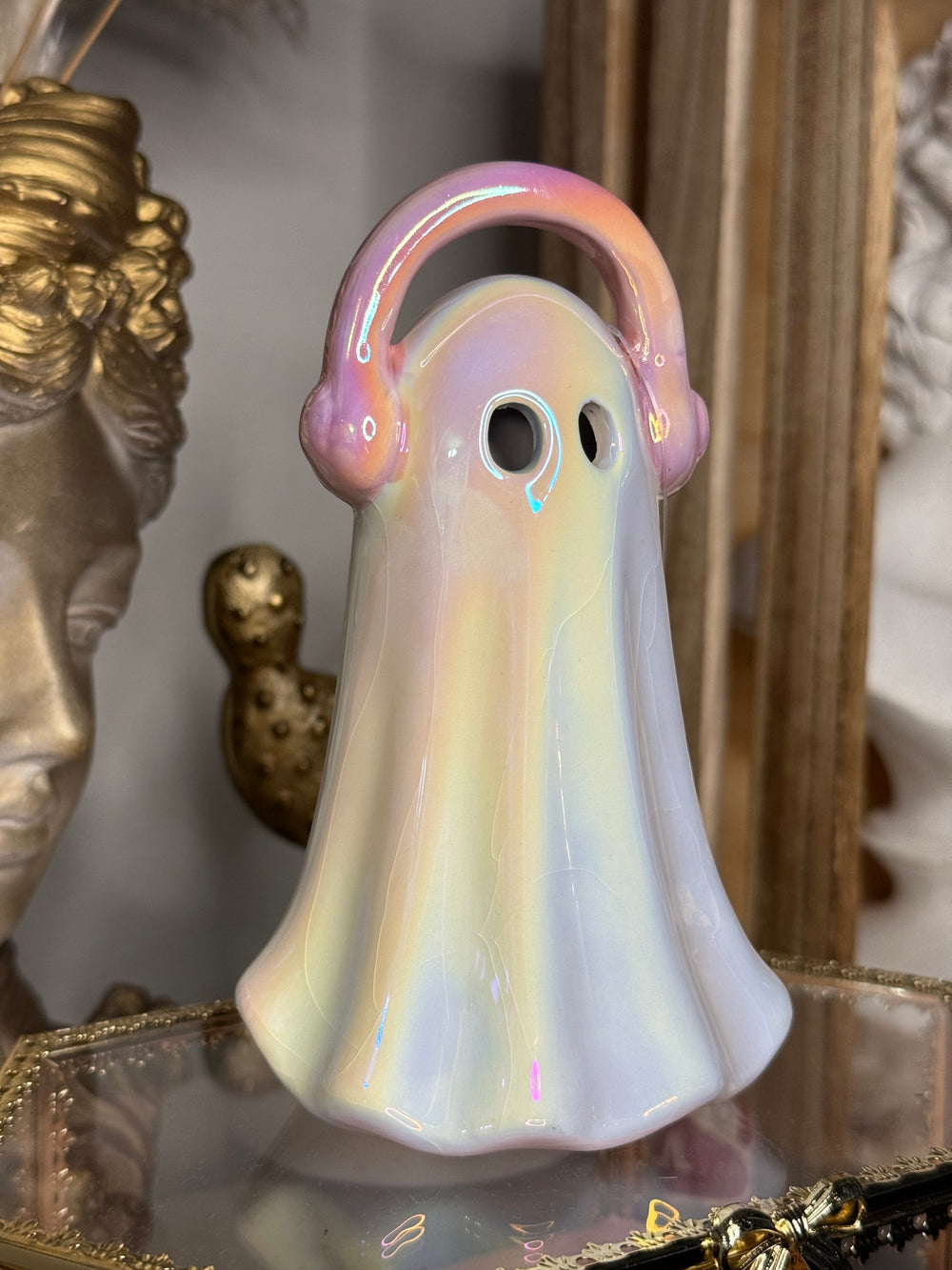 Holographic Iridescent Pink Music Ghost w Headphones