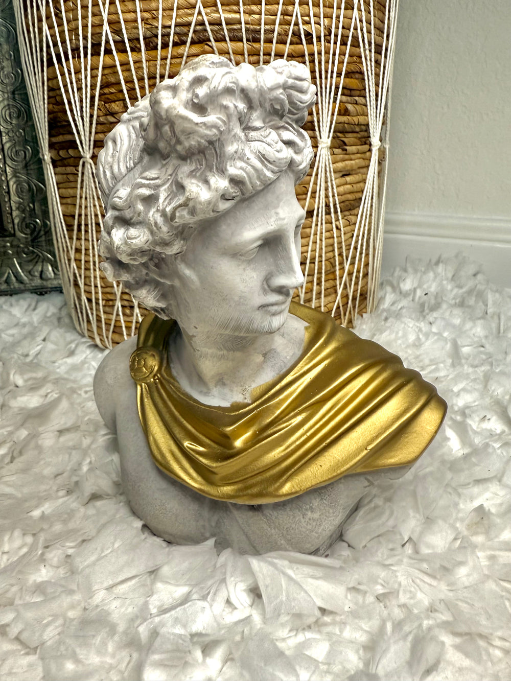 Greek Mythology Stone & Gold God Apollo Bust Art Home Decor Hollywood Regency Vintage Style Shabby Chic Statue