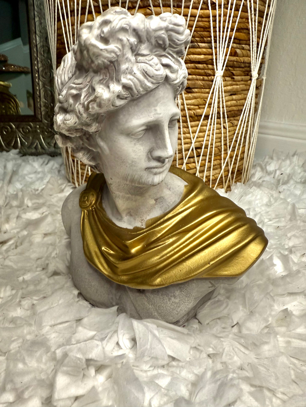 Greek Mythology Stone & Gold God Apollo Bust Art Home Decor Hollywood Regency Vintage Style Shabby Chic Statue
