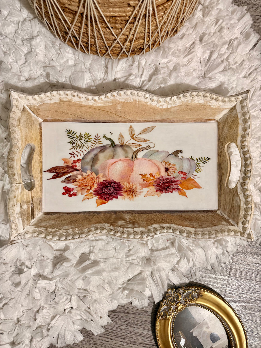 Rustic Food Serving Harvest Pumpkin Tray