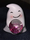 Happy Marshmallow Ghost Figurine w Pink Glitter Crystal Glass Ball