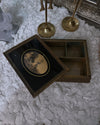 Antique Victorian Wood Trinket Jewelry Box Mirror Gold 19th Century