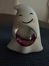 Happy Marshmallow Ghost Figurine w Pink Glitter Crystal Glass Ball