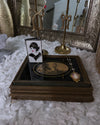 Antique Victorian Wood Trinket Jewelry Box Mirror Gold 19th Century