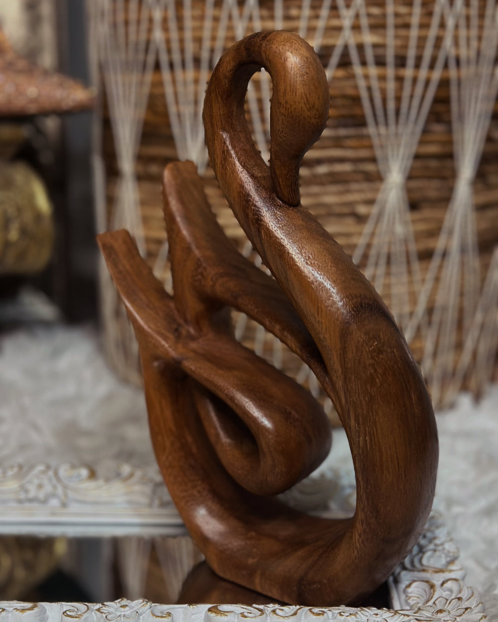 Wooden Swan Hand Carved Figurine Home Decor Boho Shabby Chic Farm House Style