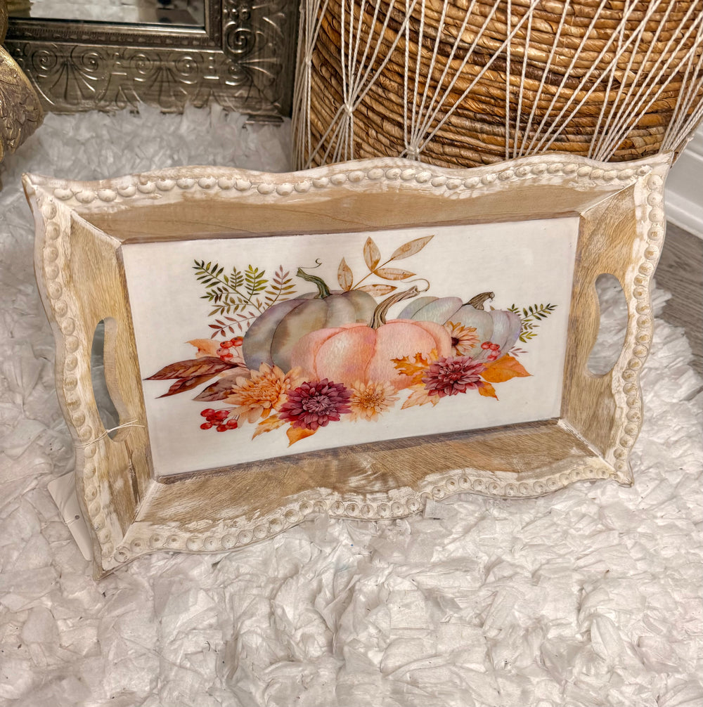 Rustic Food Serving Harvest Pumpkin Tray