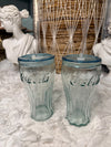 Made in Spain Set of 2 Classic Coca Cola Glass Drink Bottles W Straw & Lid