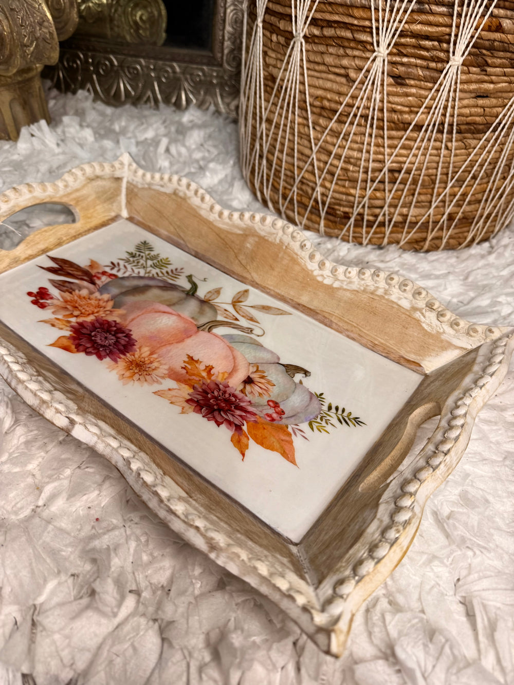 Rustic Food Serving Harvest Pumpkin Tray