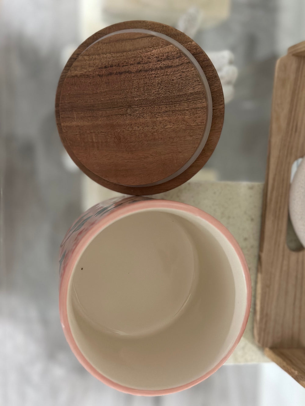 Peony Canister W Wooden Lid Storage Jar Floral ~ Hand Painted Kitchen Farmhouse Home Decor Set Of 2