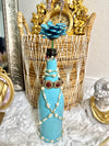 Repurposed - Blue Wine Bottle with Jewels - Home Decor - Table Decoration - Bejewled - Home Decoration Oddities - Flower Vase - Boho Decor