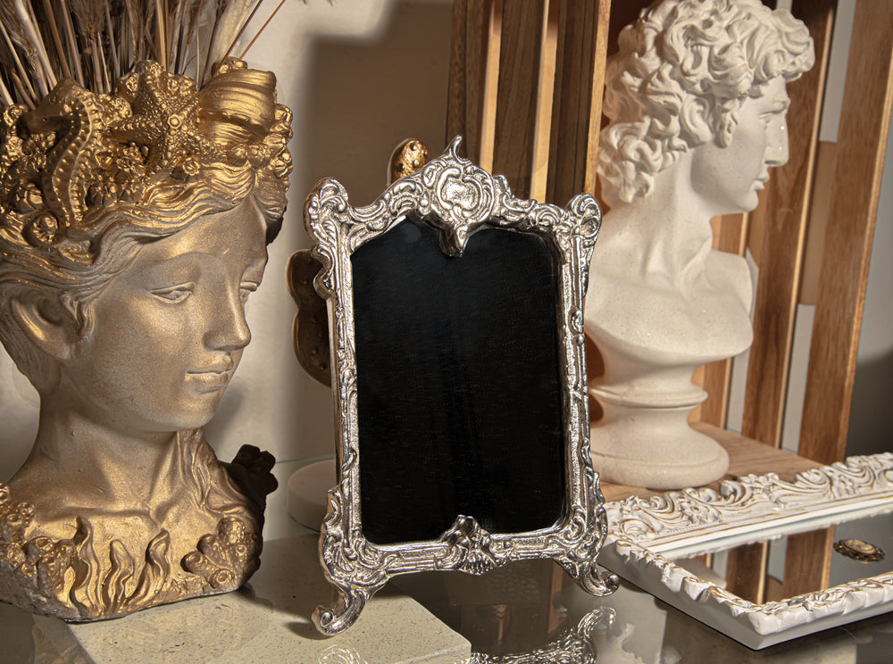 Silver Tone Vanity Mirror Baroque Frame Hollywood Regency Style