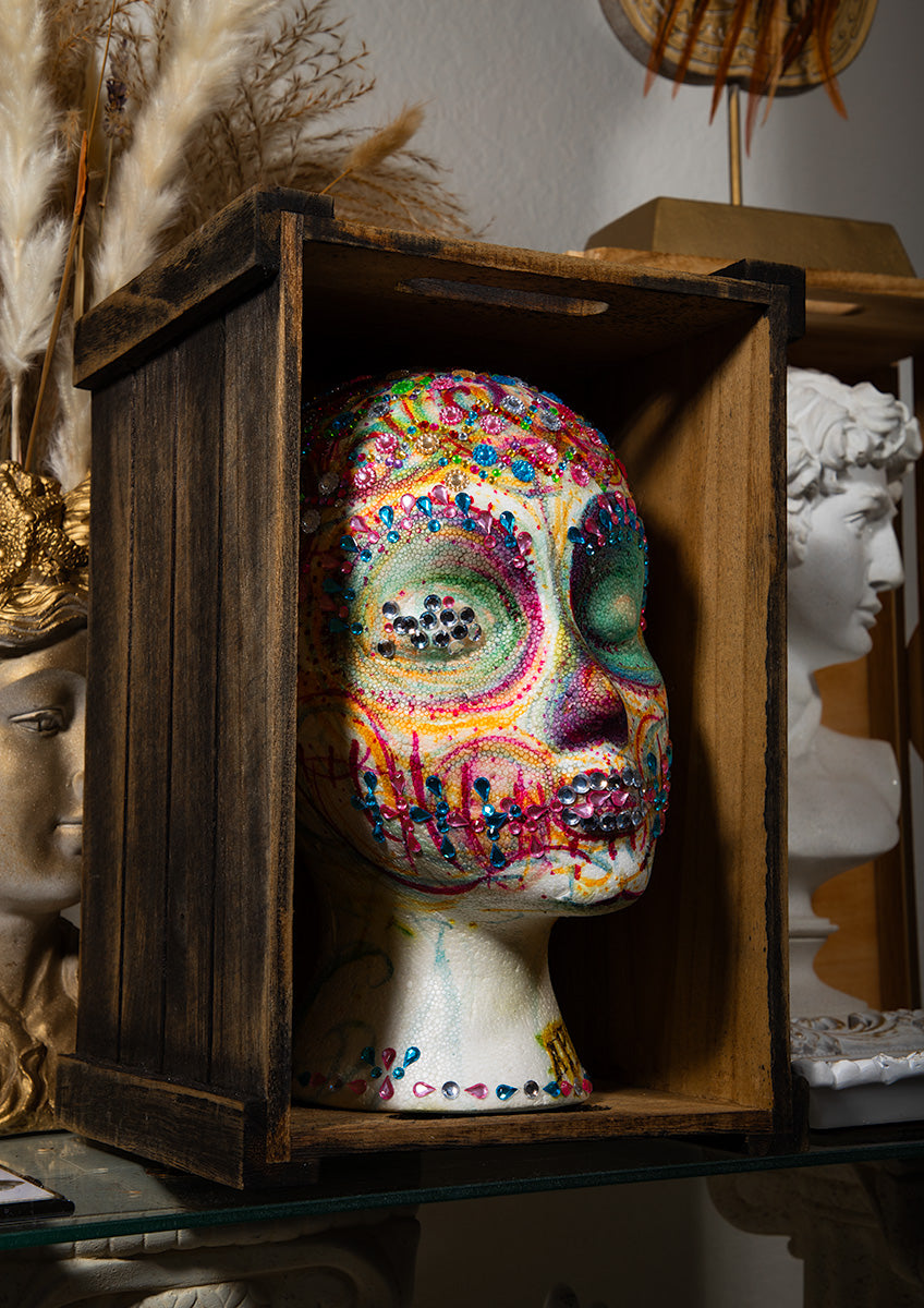 Handmade - OOAK - Mannequin Foam Head - Dia De Los Muertos - Zombie Halloween - Home Decor - House Warming Gift