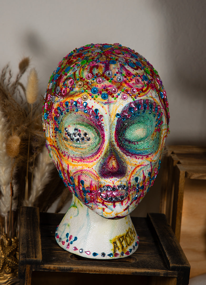 Handmade - OOAK - Mannequin Foam Head - Dia De Los Muertos - Zombie Halloween - Home Decor - House Warming Gift