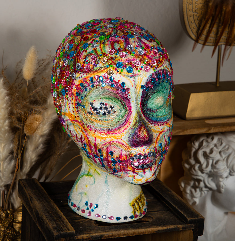 Handmade - OOAK - Mannequin Foam Head - Dia De Los Muertos - Zombie Halloween - Home Decor - House Warming Gift