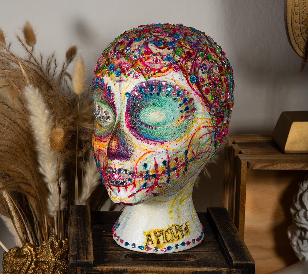 Handmade - OOAK - Mannequin Foam Head - Dia De Los Muertos - Zombie Halloween - Home Decor - House Warming Gift