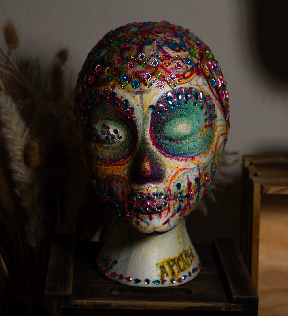 Handmade - OOAK - Mannequin Foam Head - Dia De Los Muertos - Zombie Halloween - Home Decor - House Warming Gift