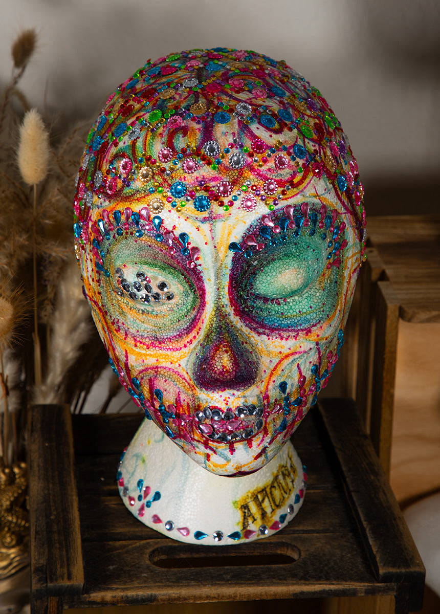 Handmade - OOAK - Mannequin Foam Head - Dia De Los Muertos - Zombie Halloween - Home Decor - House Warming Gift