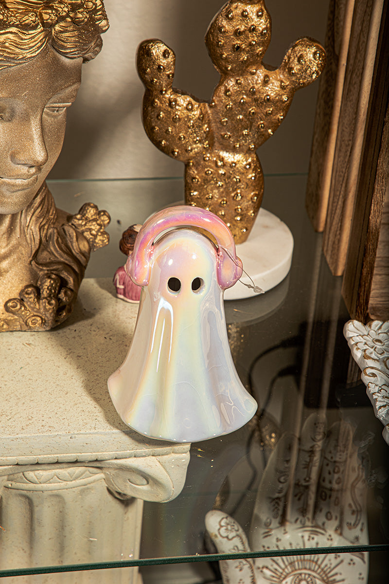 Holographic Iridescent Pink Music Ghost w Headphones