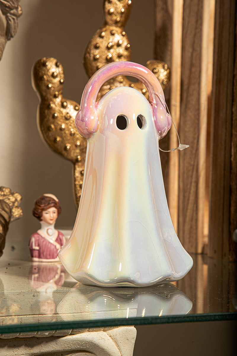 Holographic Iridescent Pink Music Ghost w Headphones