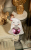 Happy Marshmallow Ghost Figurine w Pink Glitter Crystal Glass Ball