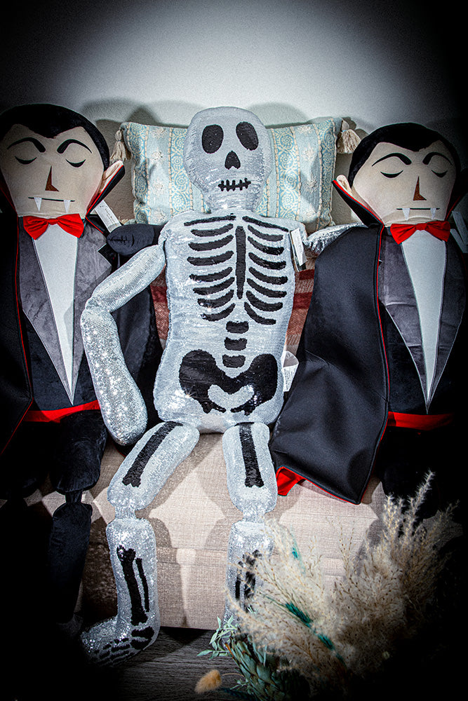 Giant 5 Feet Life Size Sequin Skeleton Skull Plush Toy Body Pillow Home Decor