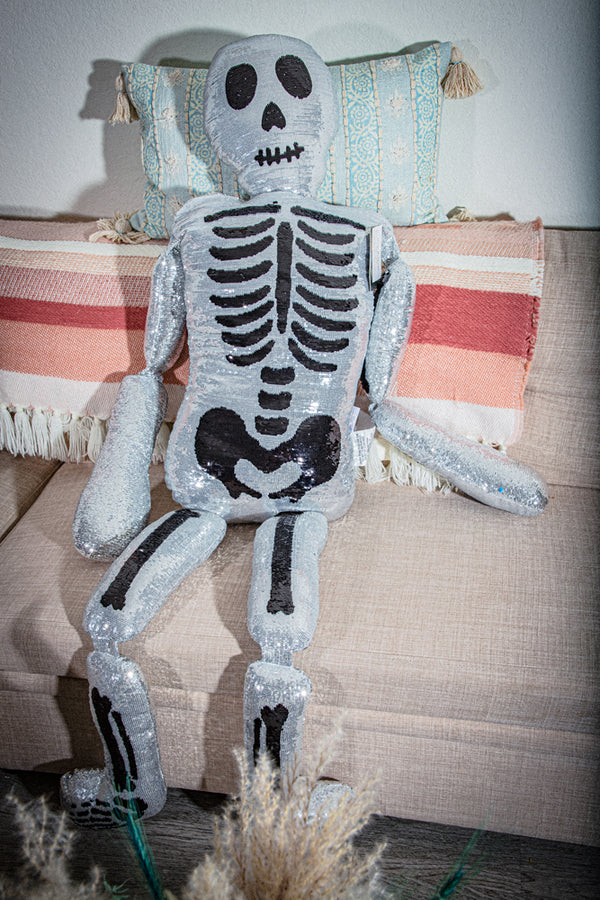 Giant 5 Feet Life Size Sequin Skeleton Skull Plush Toy Body Pillow Home Decor
