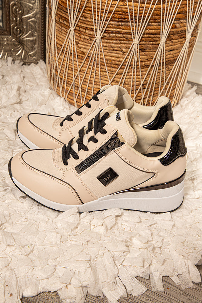 Tan and Black DKNY Kai Wedge Platform Athletic Sneaker Style Womens 11