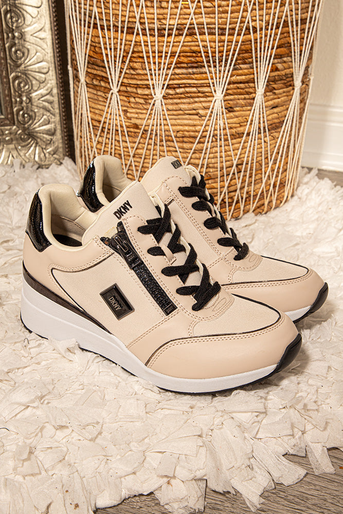 Tan and Black DKNY Kai Wedge Platform Athletic Sneaker Style Womens 11