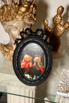 Gothic Victorian Black Oval Picture Frame w Large Bow and Ribbon
