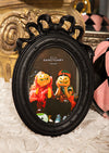 Gothic Victorian Black Oval Picture Frame w Large Bow and Ribbon